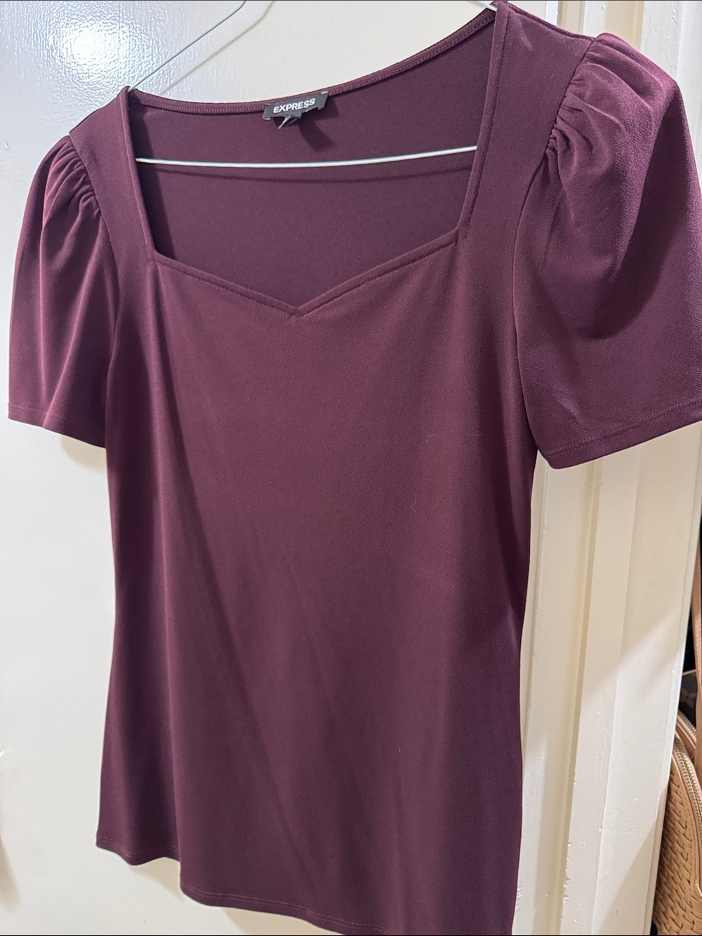 Express Women's Plum Square Neck Puff Sleeve Top